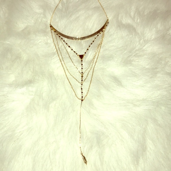 Jewelry - Layered Necklace Gold Color Feather Accent